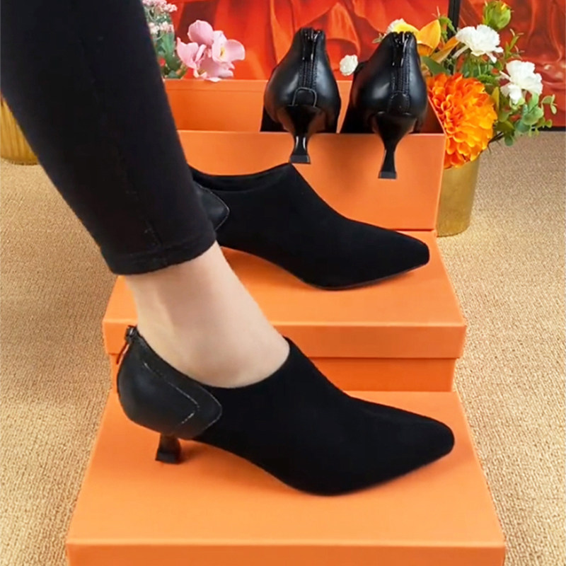 品牌鞋低跟小跟磨砂绒面皮鞋女2025新款春秋百搭尖头真皮深口单鞋,淘宝优惠券,粉丝福利购,淘宝优惠卷