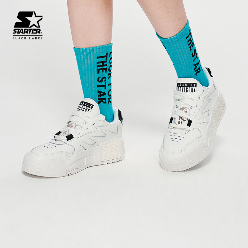 STARTER潮牌 夏透气男女情侣款白色音浪增高低帮VOL休闲运动板鞋 - 图2