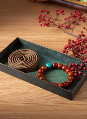 四方纳财黄铜托盘多功能摆件