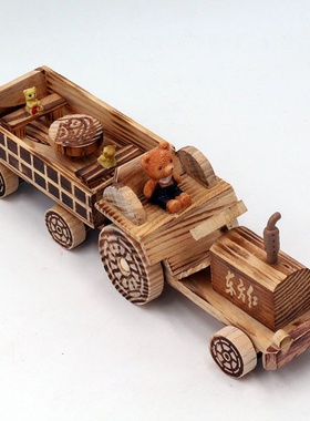 木质运输车模型摆件 怀旧货车拖拉机家居装饰新居礼物工艺品