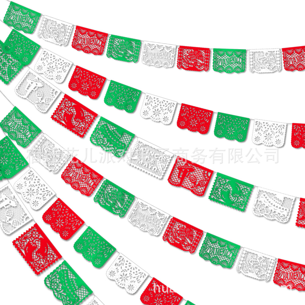 墨西哥派对镂空彩色拉花塑料横幅 cinco五月节狂欢节室外装饰拉旗 - 图1