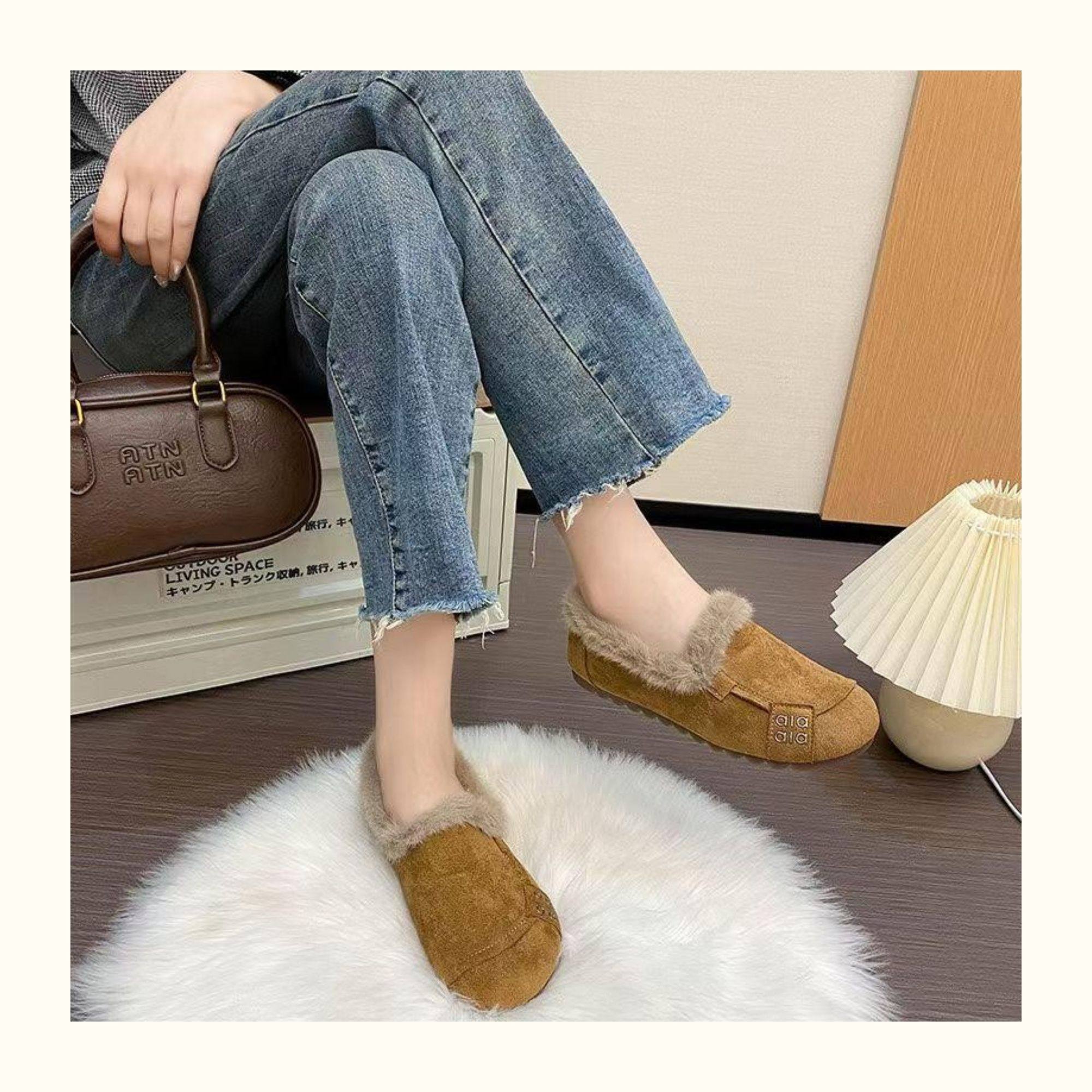 真兔毛毛加绒加厚居家棉鞋女2025冬季新款舒适百搭复古保暖豆豆鞋,淘宝优惠券,粉丝福利购,淘宝优惠卷