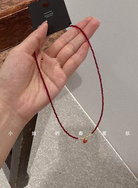 韩国饰品气质百搭红色珠子锁骨链