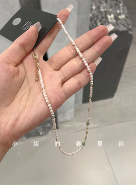 韩国饰品2024新款优雅轻奢颈链气质轻复古项链绿色镶钻爱心锁骨链