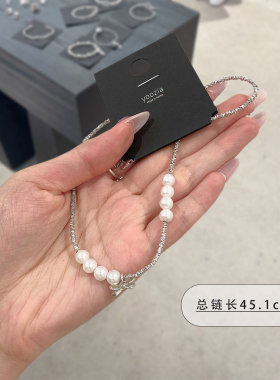 韩国发饰2024新款头饰ins风甜美锁骨链ins风颈链珍珠蝴蝶结项链