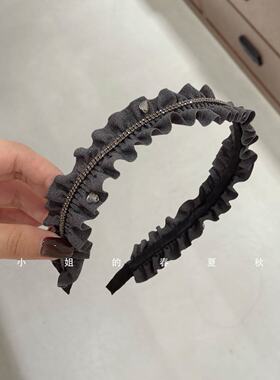韩国头饰精致轻奢褶皱镶钻发箍