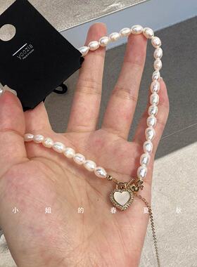 韩系复古爱心锁扣珍珠项链女小众轻奢巴洛克锁骨链温柔气质项链