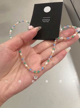 小众设计时尚五角星个性韩国可爱甜美颈链锁骨链ins绿色镶钻项链