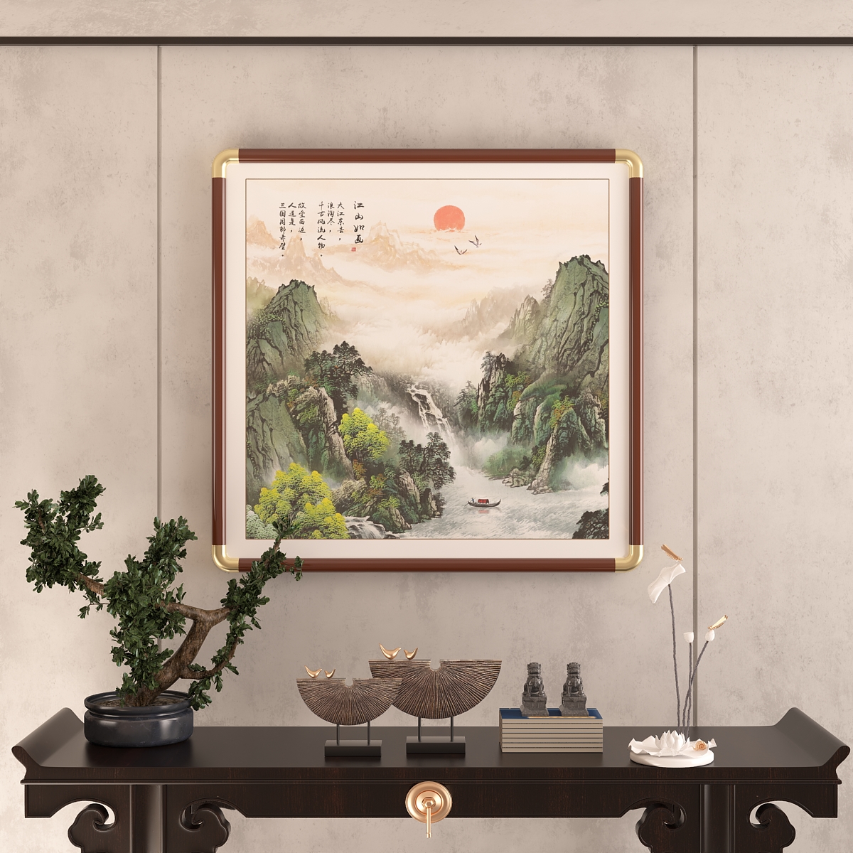 江山如画玄关画山水正方形装饰画壁画过道走廊挂画办公室背景墙画 - 图0