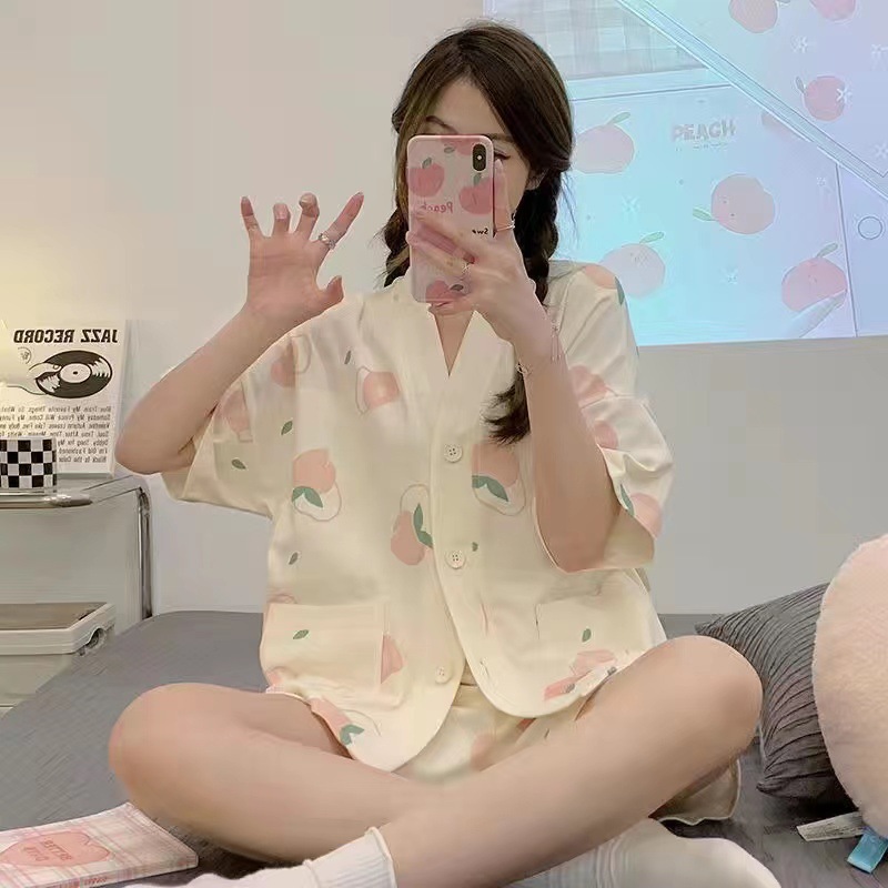 【TYK】睡衣女夏季开衫短袖新款女士春夏天薄款爱心家居服套装_Hi QUEEN_女士内衣/男士内衣/家居服-第5张图片-提都小院