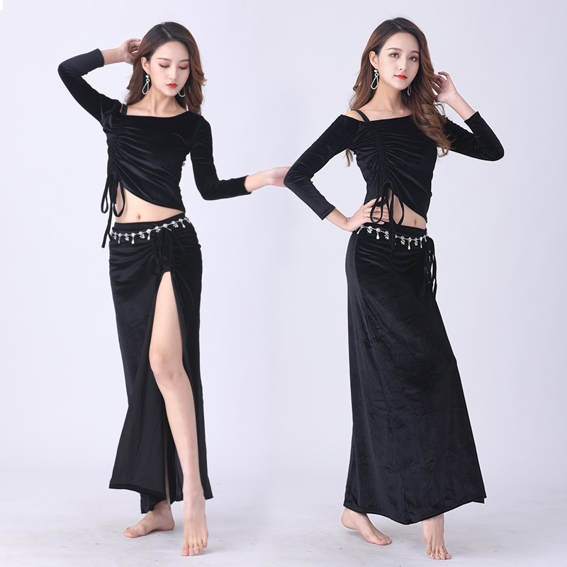 秋冬大码肚皮舞练功服装套装东方舞蹈演出服丝绒裙子初学者表演 - 图1