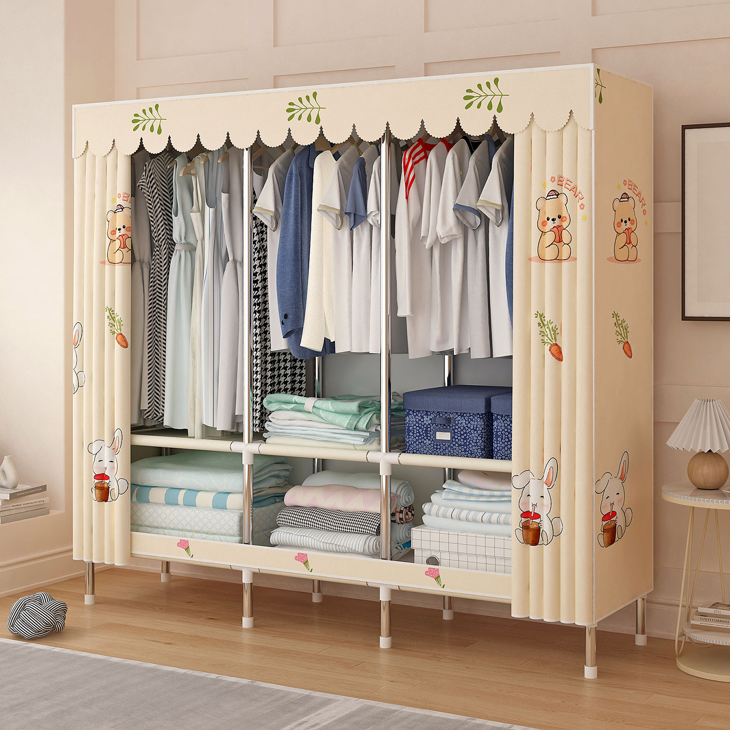 简易衣柜家用卧室钢管加粗加固组装全钢架布衣柜出租房用收纳衣橱,淘宝优惠券,粉丝福利购,淘宝优惠卷