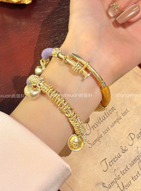 尚银轩黄财神盘缠纯银手镯可调节