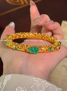 尚银轩高冰马料绿玉髓古法手镯