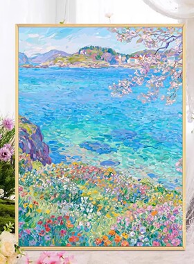 莫奈花园仿油画风景挂画客厅卧室