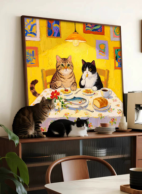 温暖的陪伴可爱猫咪治愈装饰画