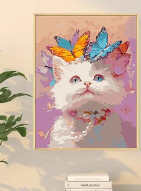 戴珍珠耳环的猫咪成品装饰画挂画