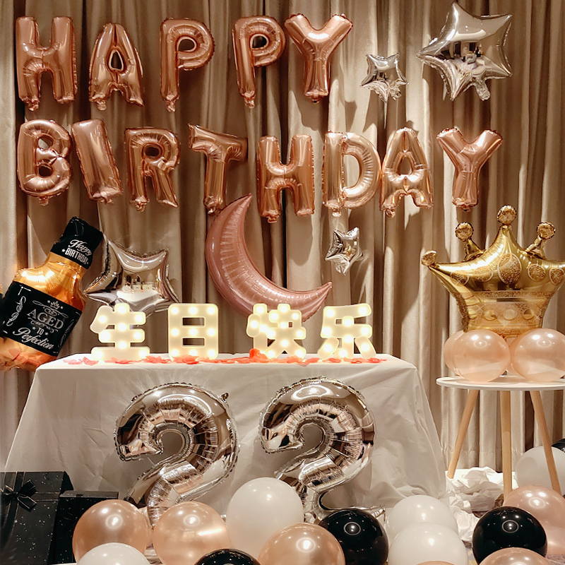 生日快乐网络名人气球派对场景布置男生女生一岁儿童背景墙生日装饰
