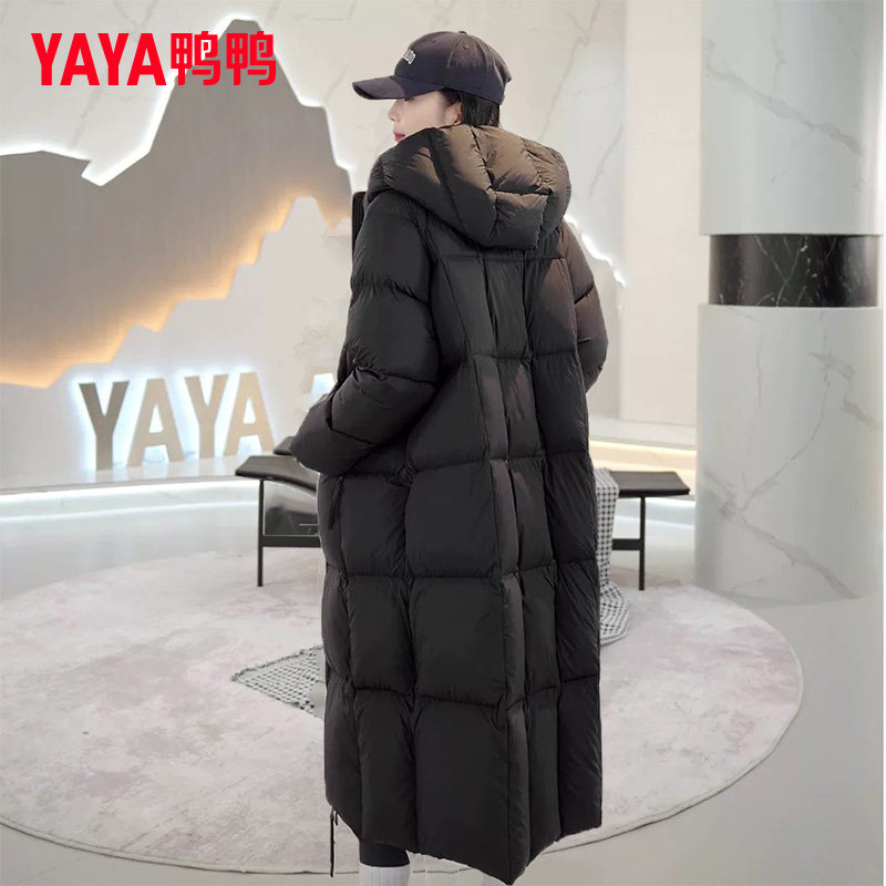 鸭鸭长款泡芙羽绒服女2025冬季新款时尚休闲连帽加厚鸭绒保暖外套
