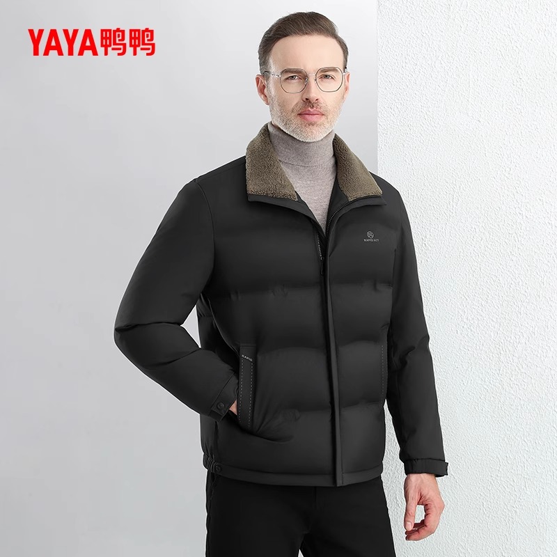 鸭鸭爸爸冬装羊毛领羽绒服男2024新款中老年男士加厚短款外套HG
