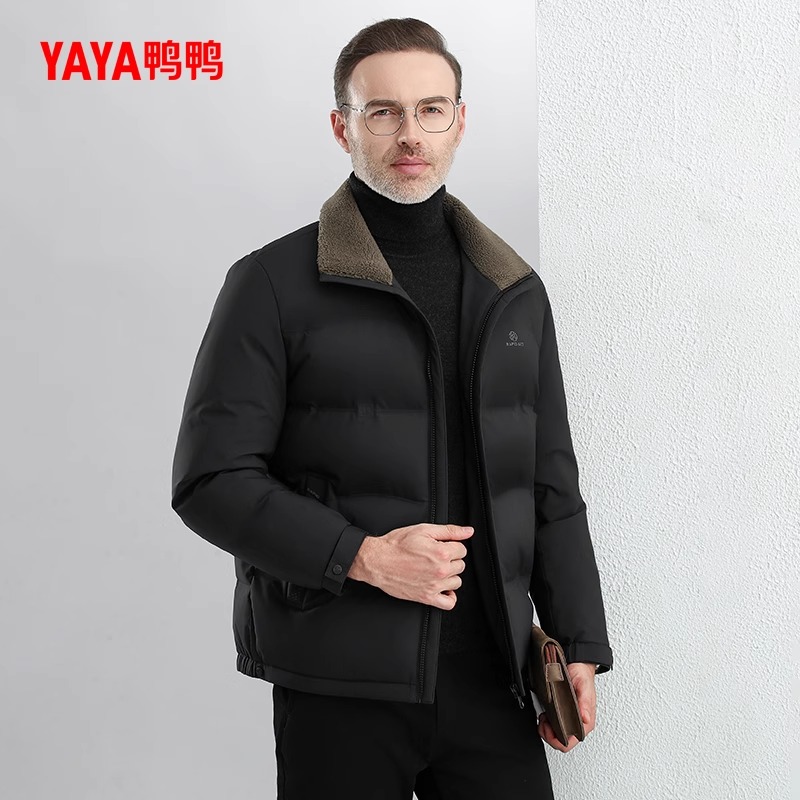 鸭鸭爸爸冬装羊毛领羽绒服男2024新款中老年男士加厚短款外套HG