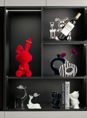 网红植绒坐姿长耳兔子摆件轻奢高档玄关电视柜客厅装饰花瓶高级感