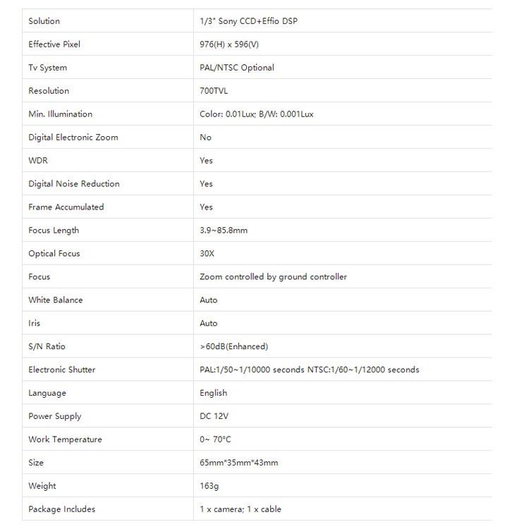 Foxeer 10x 30X Zoom 700TVL CMOS Camera PWM 相机 摄像头 - 图0