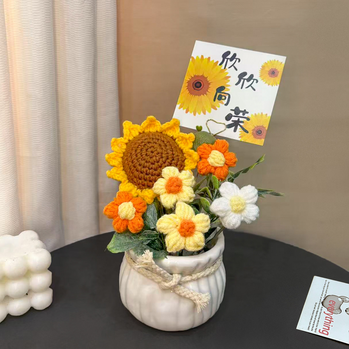 永生花陶瓷盆栽摆件手工编织仿真毛线花束假花成品教师节生日礼物