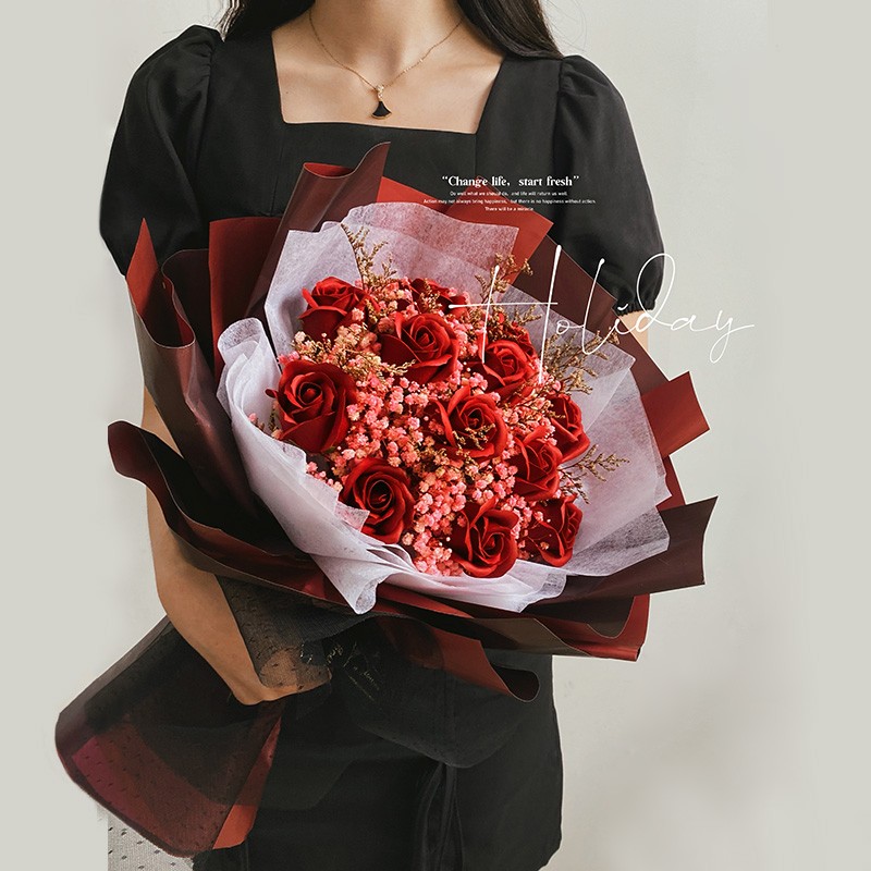 干花玫瑰花花束大束毕业季情人节生日礼物表白送女友仿真花香皂花