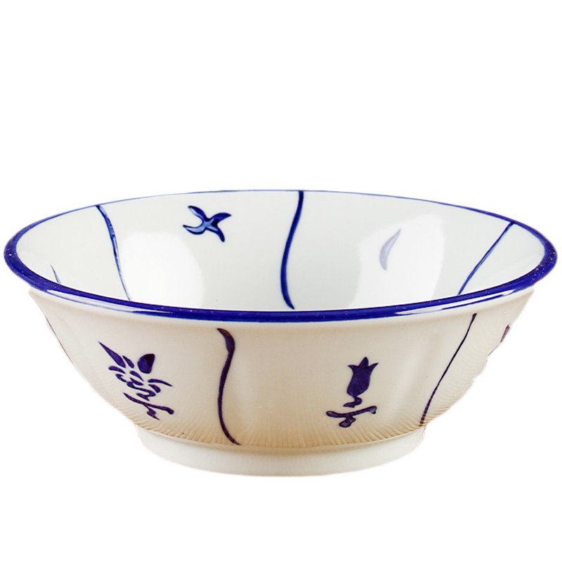 馨明园陶瓷青花釉下彩手绘葵斗碗复古怀旧斗笠碗中国风客家面碗