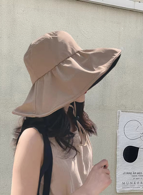 黑胶大帽檐遮脸防晒渔夫帽太阳帽