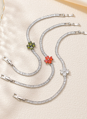 时尚微镶四叶草锆石手链粉色甜美