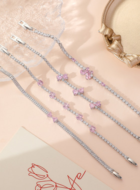 新款小清新小众粉色蝴蝶结锆石手