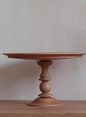 imooo原创家居法式复古蛋糕托盘装饰摆件实木高脚托盘香薰蜡烛台