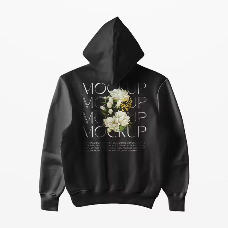 黑色长袖印花套头连帽衫正反面PSD样机智能贴图效果服装设计素材 - 图2