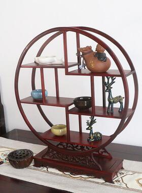 红木博古架茶道多宝阁*酸枝木*茶壶紫砂壶底座圆形置物架*展示架