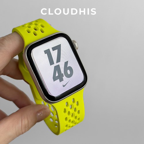 CloudHIS适用苹果手表带iwatch表带s12洞洞s11硅胶S10运动腕带applewatchs9新款Ultra46mm透气男女通用se3代8 - 图0