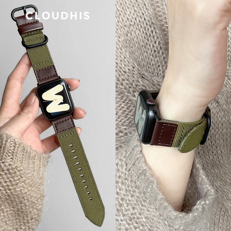 CLOUDHIS适用applewatch表带iwatch表带s9尼龙S8高级感苹果手表表带女款s7/6/5/4/3SE夏天运动透气2ultra2 - 图0