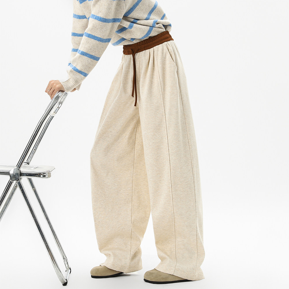 YORKZOOM千鸟纹慵懒风高腰抽绳阔腿裤男女百搭松弛感宽松秋冬加绒,淘宝优惠券,粉丝福利购,淘宝优惠卷