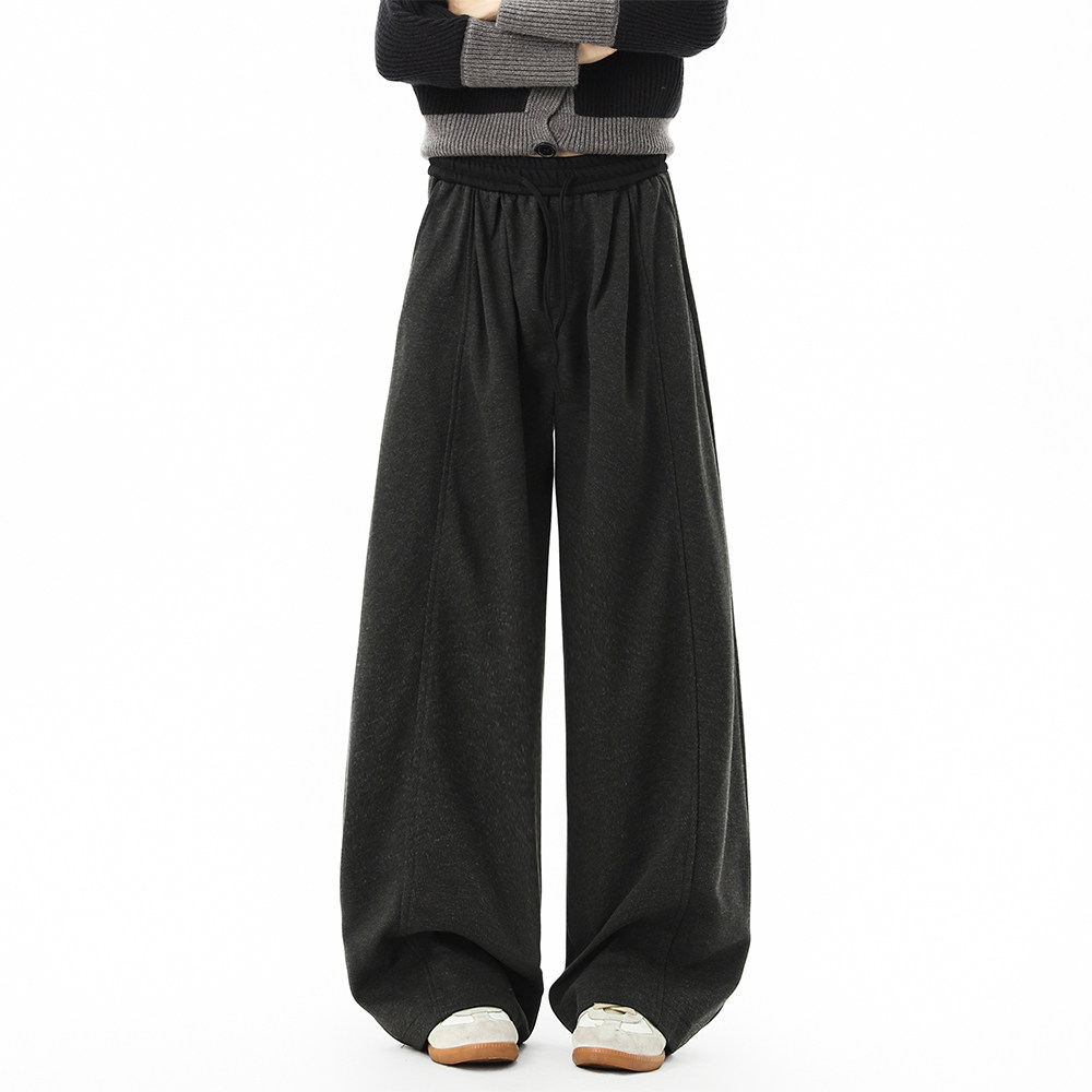 YORKZOOM千鸟纹慵懒风高腰抽绳阔腿裤男女百搭松弛感宽松秋冬加绒,淘宝优惠券,粉丝福利购,淘宝优惠卷