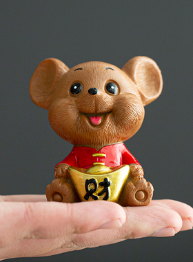 树脂陶瓷茶宠可爱老鼠钱创意家居茶宠桌面茶艺摆件茶马小