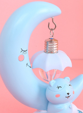 树脂家居摆件卡通动物月亮小夜灯可爱独角兽心宿舍房间装饰品