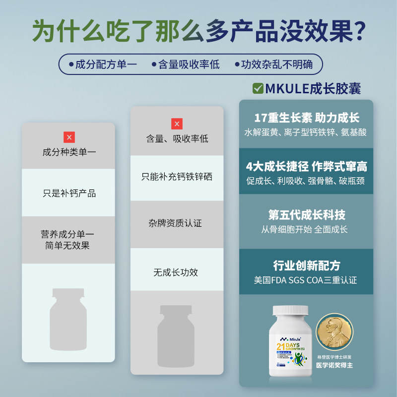 mkule进口身高素赖氨酸长儿童钙片 Mkule海外钙铁锌/钙镁