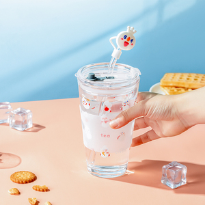 蜜雪冰城雪王甜萌玻璃吸管杯450ml