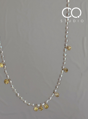 CQ金灿灿迷你keshi珍珠锁骨链
