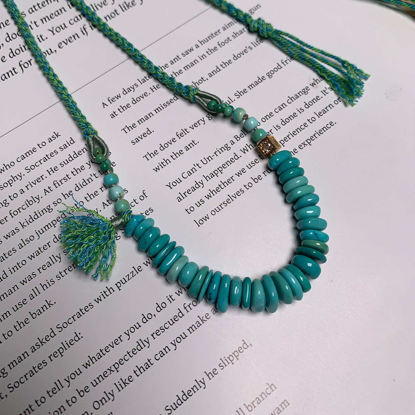 湖北原矿天然绿松石毛衣链女气质手工编织颈饰合金流苏设计款项链,淘宝优惠券,粉丝福利购,淘宝优惠卷