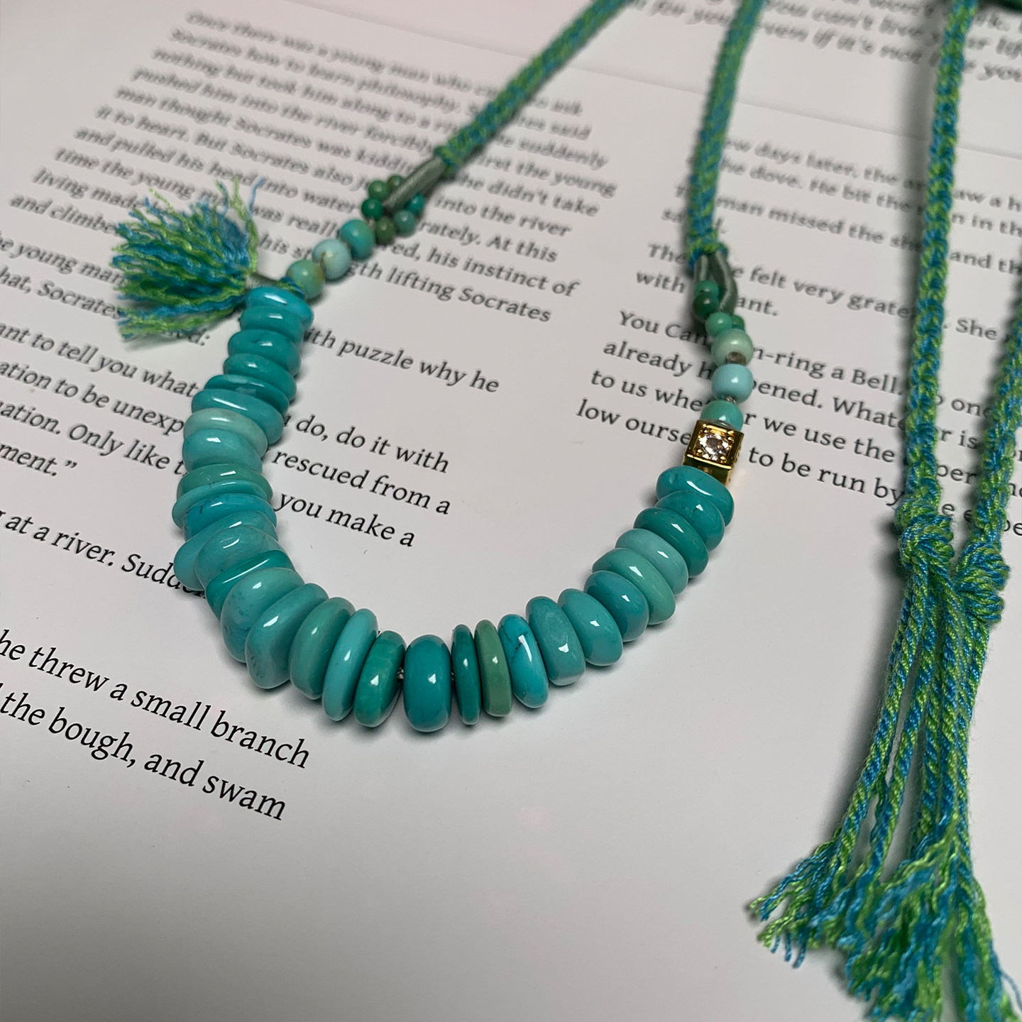 湖北原矿天然绿松石毛衣链女气质手工编织颈饰合金流苏设计款项链,淘宝优惠券,粉丝福利购,淘宝优惠卷