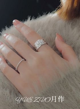 银色宽面仿珍珠戒指女轻奢高级感