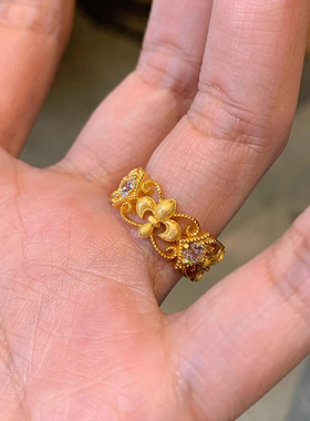 金色鸢尾花蕾丝戒指女轻奢高级感