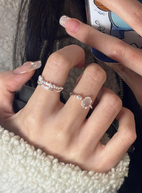 S925银冰透玉髓戒指女小众设计感